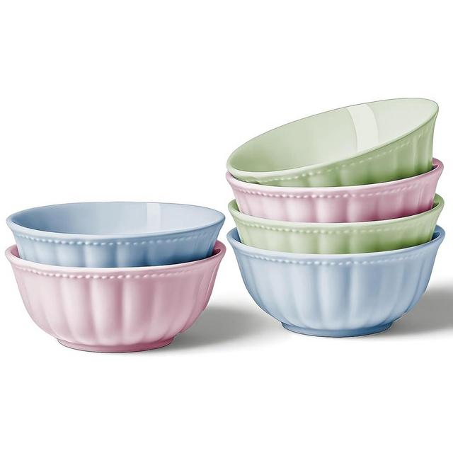 HOMBENE Color Mixing Porcelain Fruit Bowls, 4.7 Inch Serving Bowls,Ice Cream Bowl, Kitchen Bowl Set, Microwave and Dishwasher Safe, Set of 6