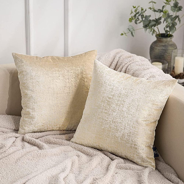 Phantoscope Pack of 2 Sparkling Velvet Decorative Throw Pillow Covers Soft Gold Glitter Square Cushion Cover Pillowcase for Couch Bed and Chair, Beige, 18 x 18 inches, 45 x 45 cm