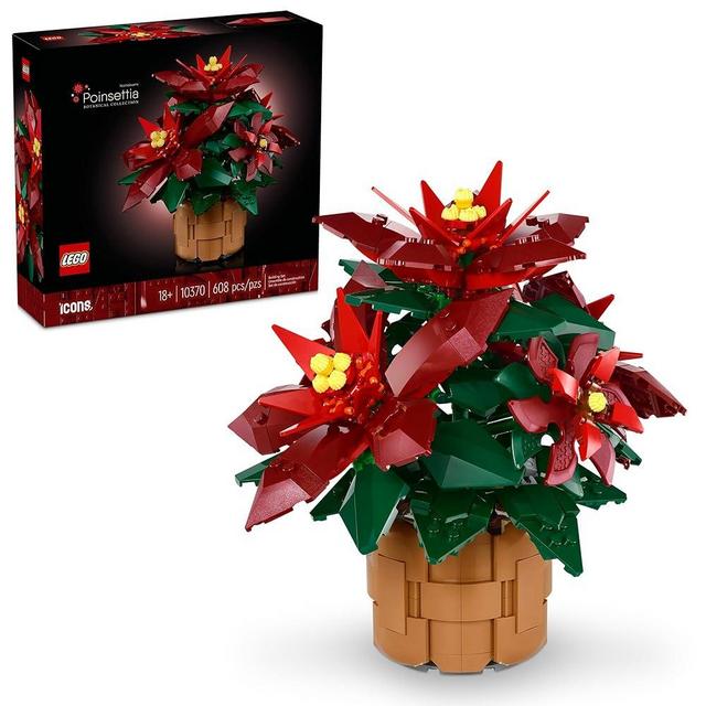LEGO Icons Poinsettias Artificial Christmas Flowers - Artificial Flowers for Decoration & Centerpieces for Tables - Adults, Ages 18+ - Gift Ideas for Mom, Wife, Dad - 10370