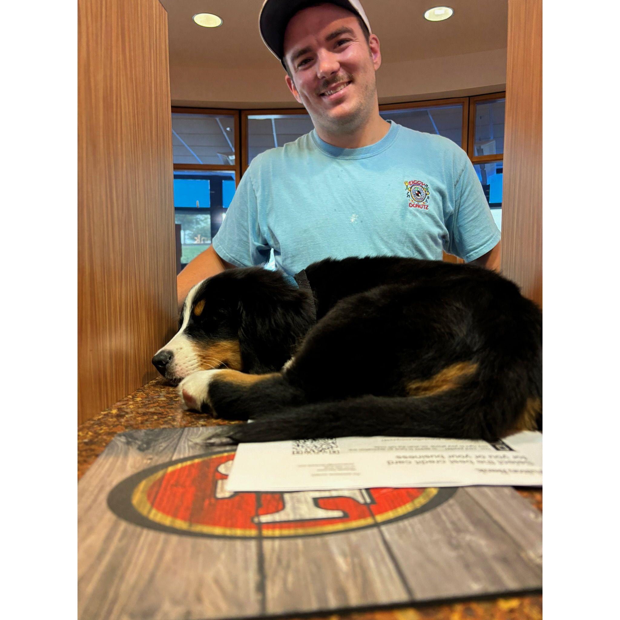 Baby Ruby and dad visiting mom at work