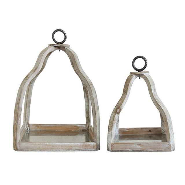 Creative Co-op Set of 2 Decorative Wood & Metal Trays