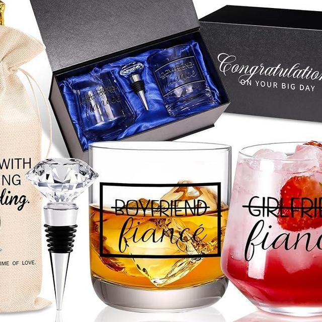 Cyrelwing Engagement gifts for couple-Newly engaged gifts,Best engagement Gifts for bride,engagement party gifts for Fiance engaged gifts with Wine Bag Diamond Wine Stopper