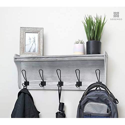 Seremeo Entryway Coat Rack Wall Mounted Shelf – Rustic Grey 26" Coat Hooks Wall Coat Rack Mounted Hanging Coat Rack Hooks Premium Pine Wood