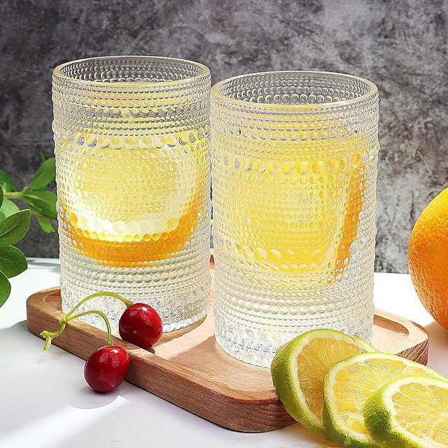 Lumkit Clear Hobnail-Drinking Glasses 13oz Vintage Glassware Sets Cocktail Juice Highball Glasses Set of 6