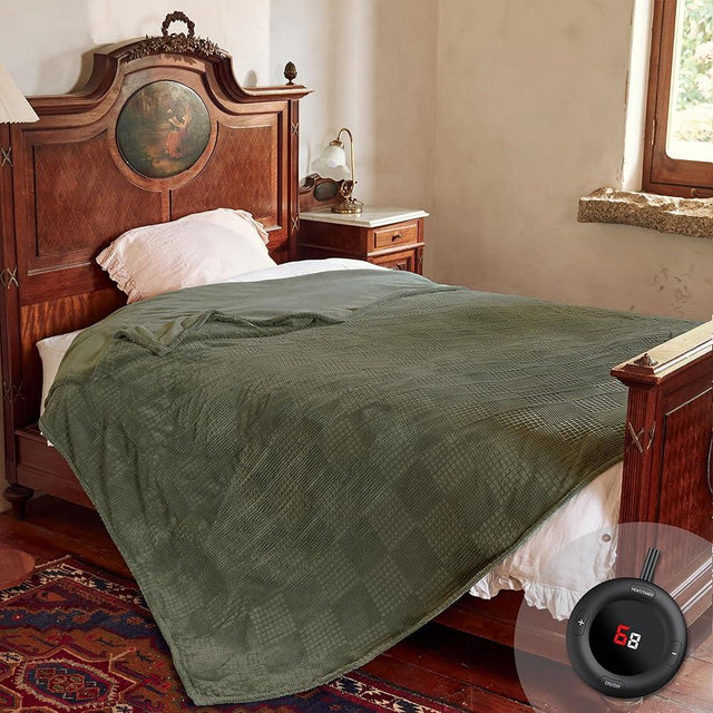 Electric Blanket Twin Size 62''X84'' - Heated Blanket with Single Control Fast Heating 6 Heating Levels & 10 Hours Auto Off,ETL Certified Machine Washable (Gray Green