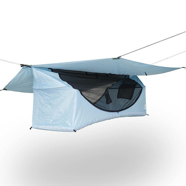 Haven Tent XL (Sky Blue)- Complete Lay-Flat Hammock Tent for Camping - Includes Insulated Pad and Rainfly - 80"x30"