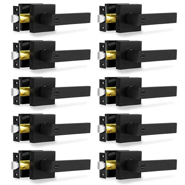 RAZCC 10 Pack Privacy Door Levers Matte Black Door Handles Heavy Duty Bed and Bath Door Locks Interior Keyless Locksets, Reversible for Left Right Handed Doors