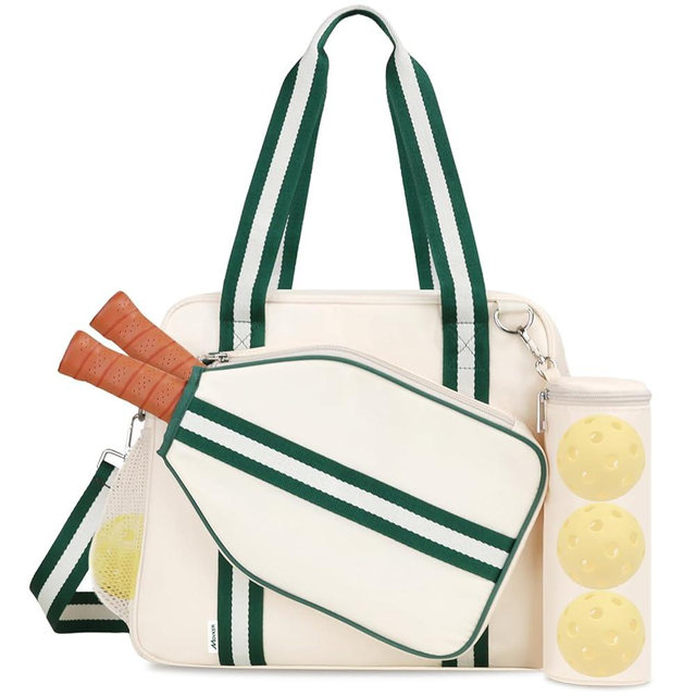 Movker Pickleball Tote Bag for Women Men with Paddle Cover Pocket External Ball Bag and Adjustable Shoulder Strap Fence Hook