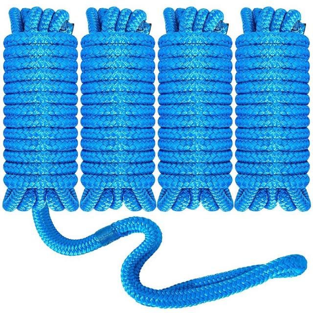 Roohiseng Boat Dock Lines 1/2”X 15’, Double Braided Nylon Boat Ropes for Docking with 12”Loop, 4 Pack Marine Dock Line Premium Mooring Rope for Kayak Pontoon Boats, Boat Dock Accessories