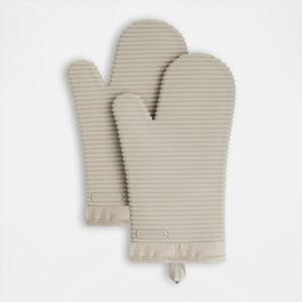 KITCHENAID Ribbed Soft Silicone Oven Mitt 2-Pack Set, 7.5"x13", Milkshake