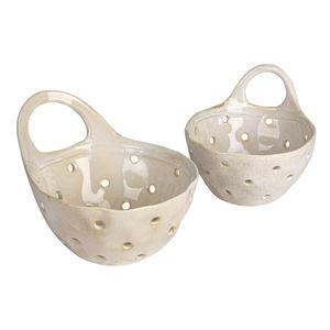 Set of 2 Cream Stoneware Colanders