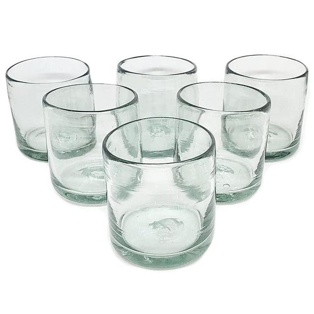 MexHandcraft Clear Blown 8 oz DOF Rocks Glasses, set of 6, Mexican Handmade Glassware, Recycled Glass, Lead & Toxin Free (DOF Rocks)