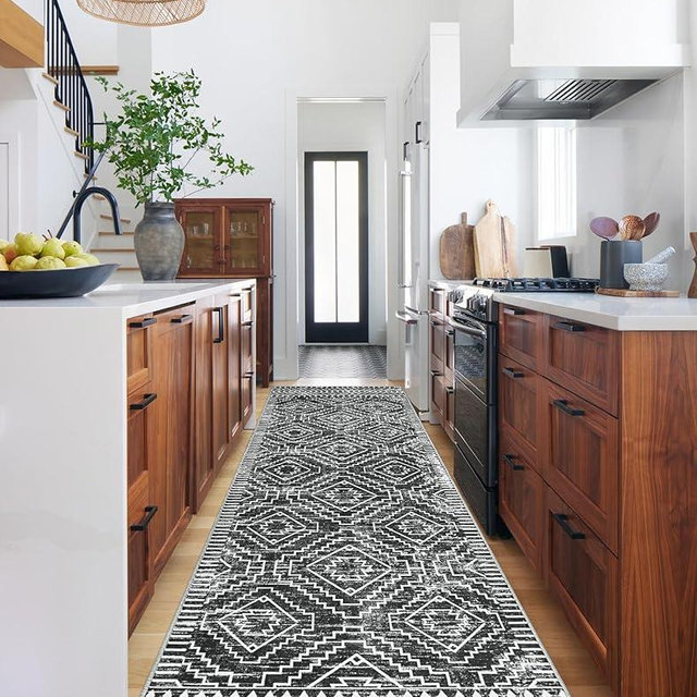 Wonnitar Moroccan Hallway Runner Rug 10 ft, Machine Washable 2'6"x10' Long Runner Rugs for Kitchen, Boho Non-Skid Soft Low Pile Carpet Runner for Entryway Hall Entrance (Dark Grey,2'6"x10')