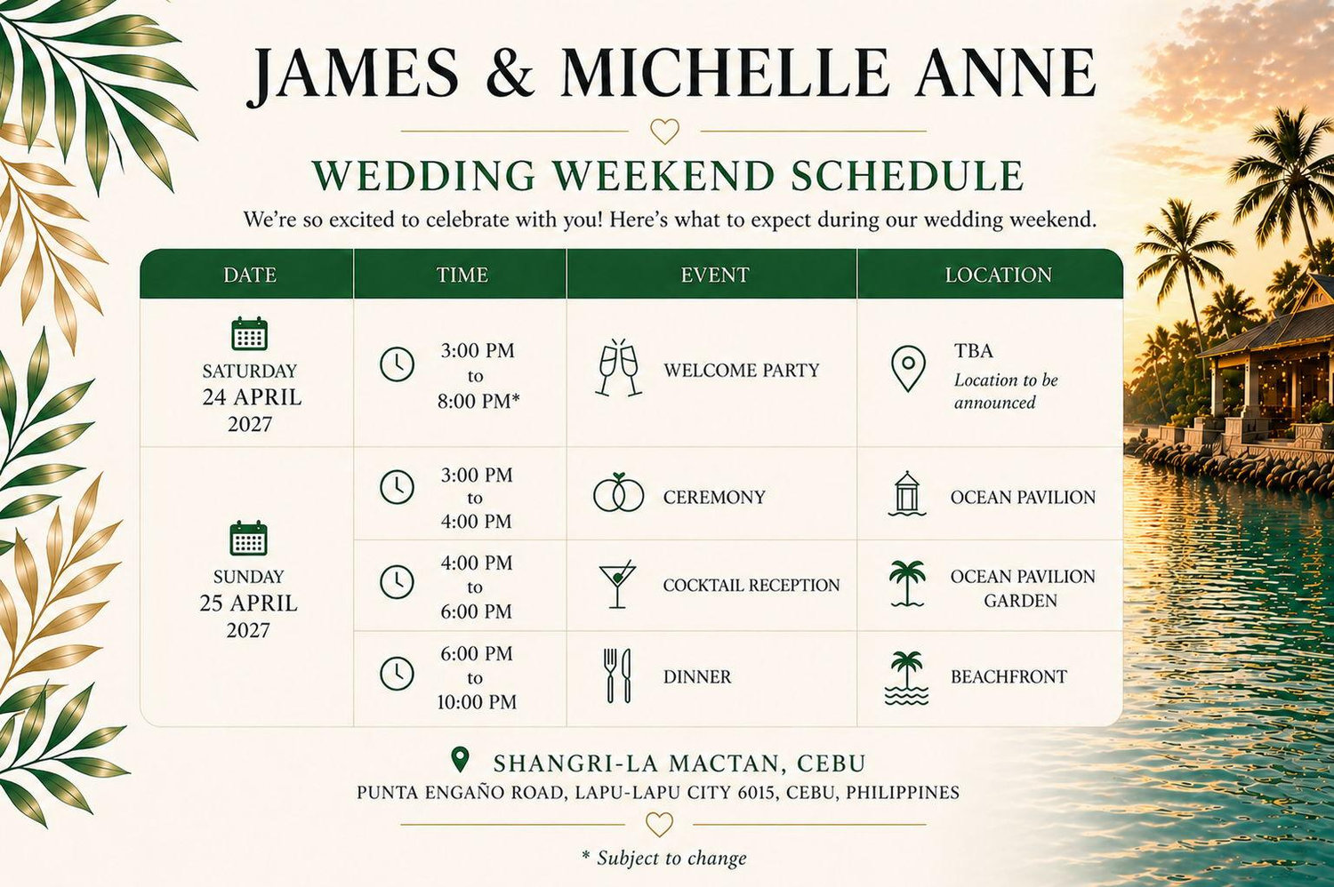 The Wedding Website of James Javier and Michelle Anne Elomina