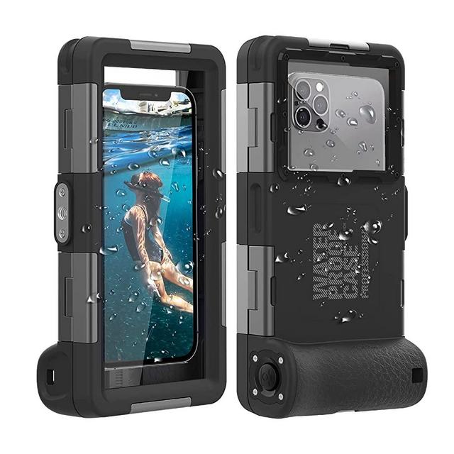 (2nd Gen) Universal Phone Waterproof Case for Most of Samsung Galaxy and iPhone Series, 50ft Underwater Photography Waterproof Housing, Diving Case for Swimming Snorkeling Photo Video (All Black)