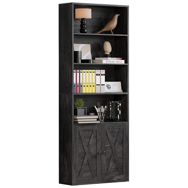 IRONCK Industrial Bookshelves and Bookcases with Doors Floor Standing 6 Shelf Display Storage Shelves 70 in Tall Bookcase Home Decor Furniture for Home Office, Living Room