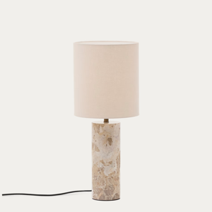 KAVE HOME - Raze table lamp in beige marble with a beige linen shade.
