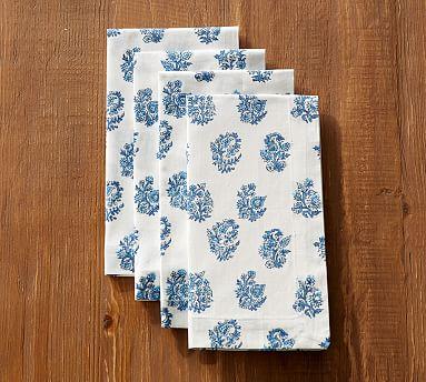 Sophia Floral Block Print Cotton Napkins - Set of 4