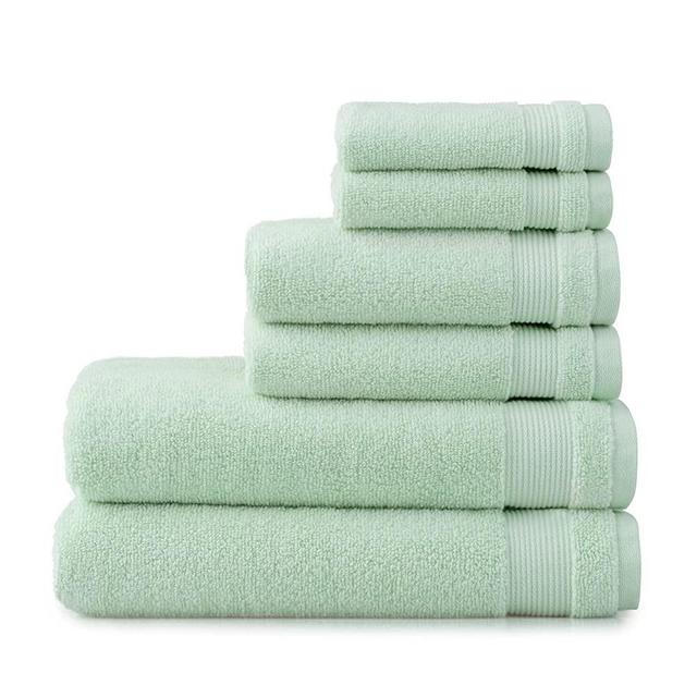 MARTHA STEWART Cotton Bath Towels Set - 6 Piece | 2 Bath Towels - 2 Hand Towels - 2 Washcloths | Soft & Quick Dry Bathroom Towels | Bathroom Essentials | Shower | Mint Green