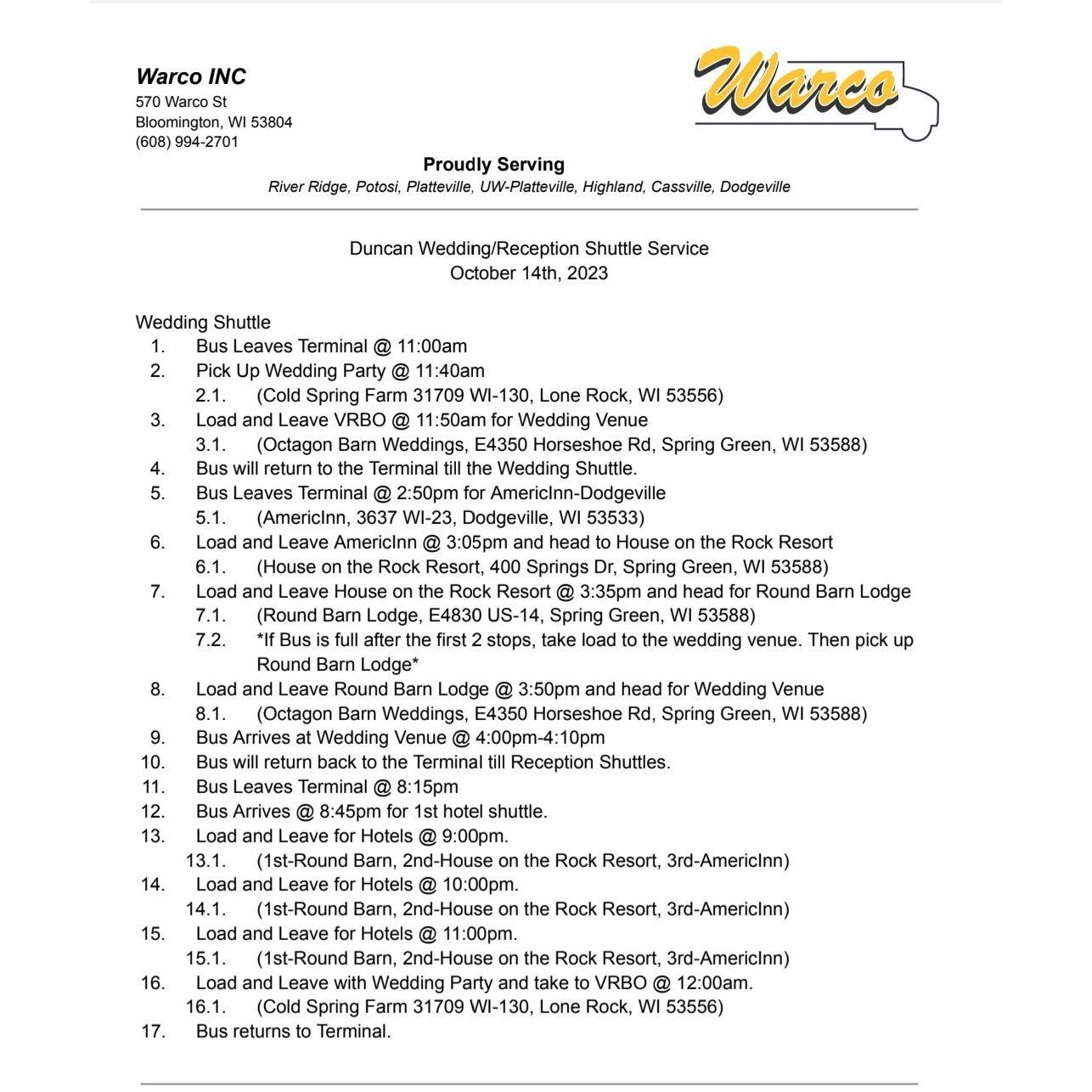 Shuttle Bus Schedule
