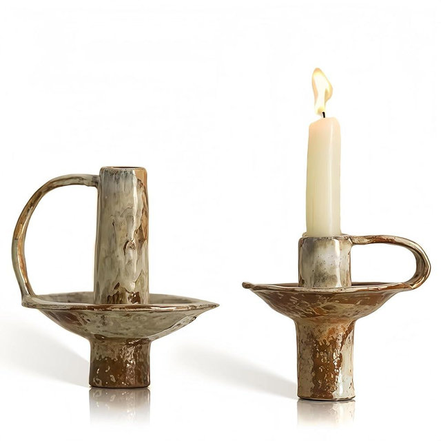 elouon Taper Candle Holders, Vintage Ceramic Pillar Brass Candle Holder, Handmade Candlesticks Holders, Candle Sticks Holder Decor 7/8" ID Set of 2