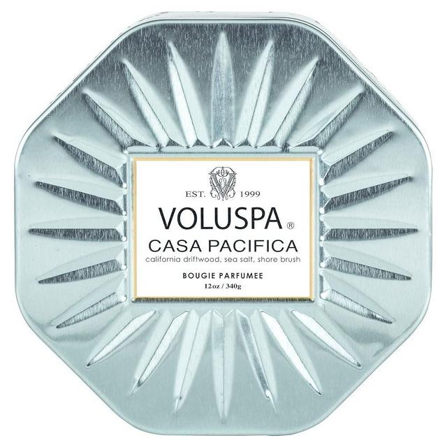 Voluspa Casa Pacifica, 3 Wick Tin Candle, 12 Ounces, 40 Hour Burn Time, Coconut Wax for Clean Burning, Handcrafted in The USA