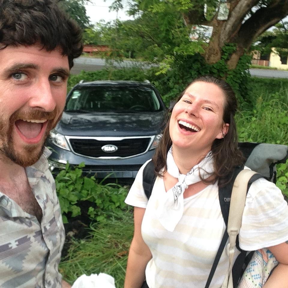 When we got in an accident with a drunk driver in Costa Rica, I joked this would be our actual invite photo.