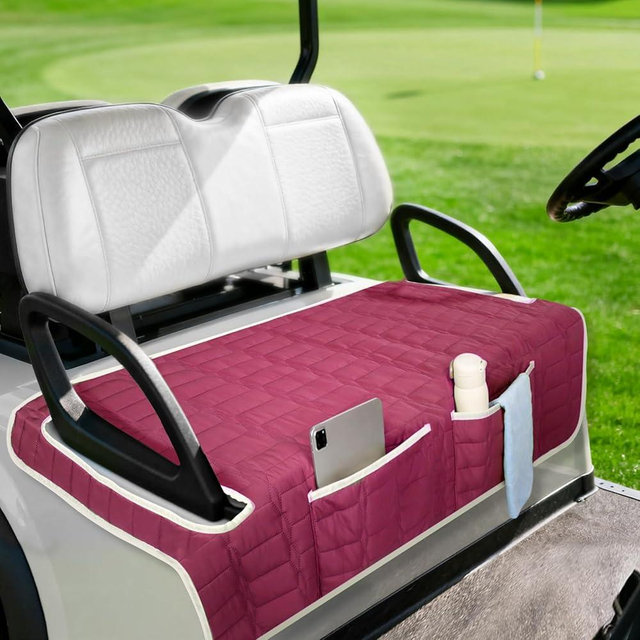 Niuartu Golf Cart Seat Cover, Universal Bench Seat Cover with Storage Pockets, Non-Slip Seat Protector for Golf Cart, Fits EZGO Club Car Yamaha, Easy Install