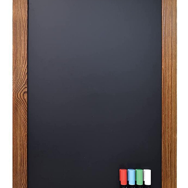 Magnetic Wall Chalkboard Sign, X Large Size 20" x 30", Rustic Wood Frame, Vertical or Horizontal Wall Mount, Includes 4 Chalk Markers + Chalk and Eraser, by Better Office Products (Rustic Brown)