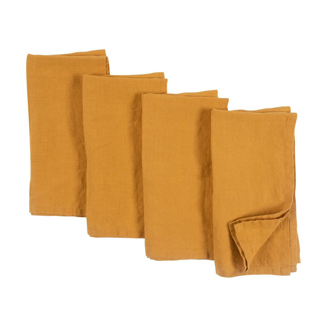 KAF Home 100% Stone Washed Linen Napkins-Set Of 4, 20" x 20"-Ochre