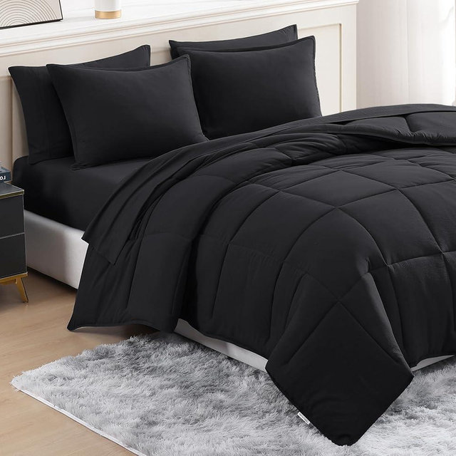 Casa Platino Twin Comforter Set Pre-Washed - 5 Piece Bed in a Bag – Soft Brushed Microfiber Twin Comforter Set – Includes Comforter, Flat Sheet, Fitted Sheet, 1 Pillowcase & 1 Sham- Black