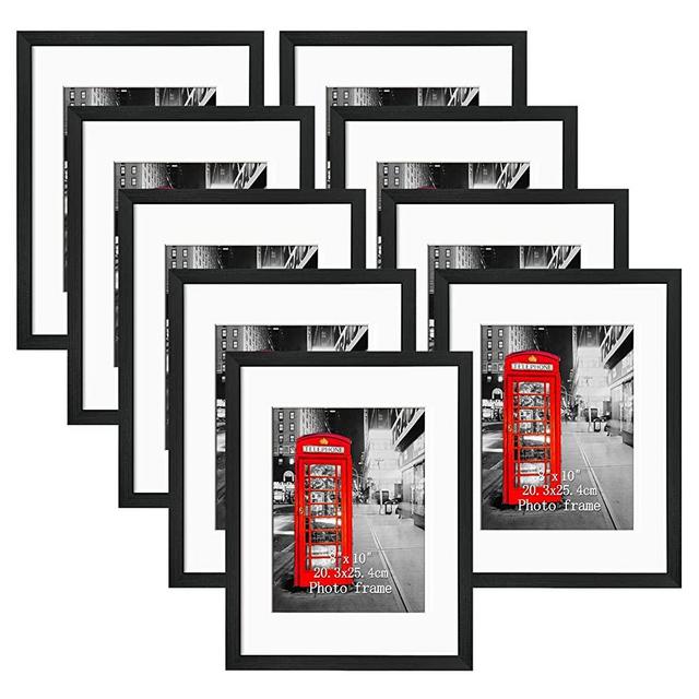 11x14 Picture Frame Set of 9, Black Frames for Photos 8x10 with Mat or 11x14 Without Mat, Table Top and Wall Mounting Decor
