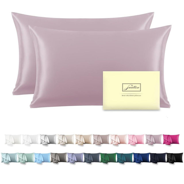 Silk Pillow Cases 2 Pack Soft Breathable and Sliky Standard Size Pillow Cases Set of 2,Natural Mulberry Satin Silk Pillowcase with Hidden Zipper for Hair and Skin (Lavender,20"X 26",2pcs)
