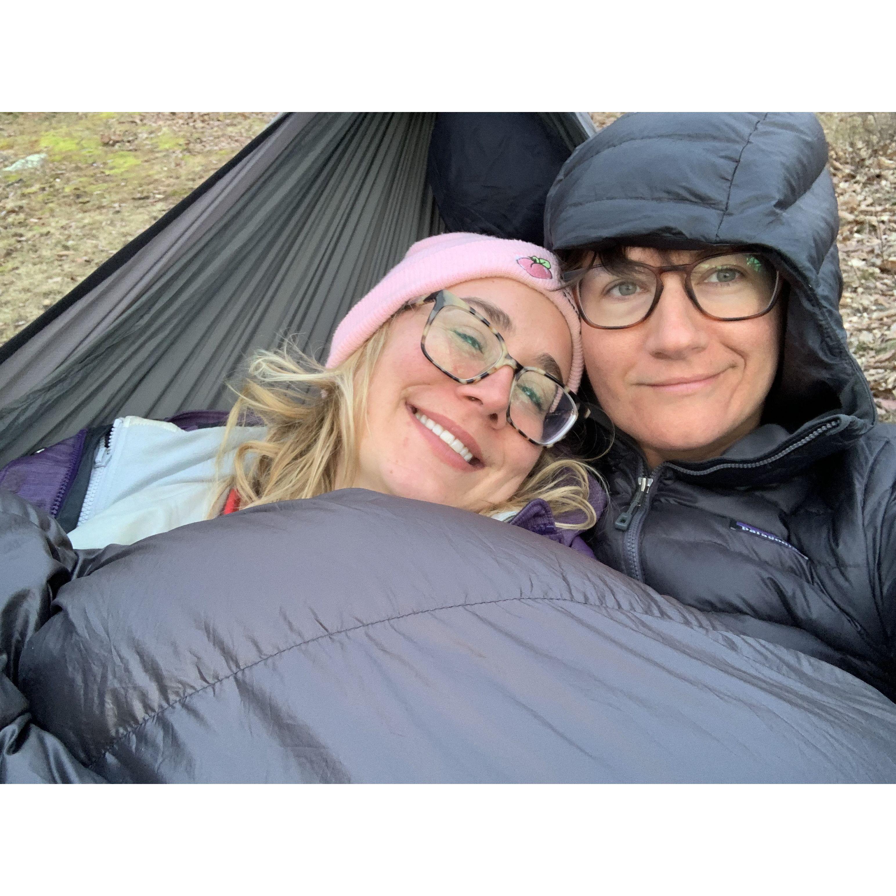 Our first camping trip! Molly was trying to impress Karen with her "up-for-anything" attitude and Karen was trying to impress Molly with her fire making skills. We both succeeded!
