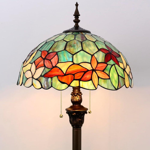 ZJART Tiffany Floor Lamp Stained Glass Lamp Standing Reading Light 16x16x70 Inch for Living Room (Red Green Flowers)