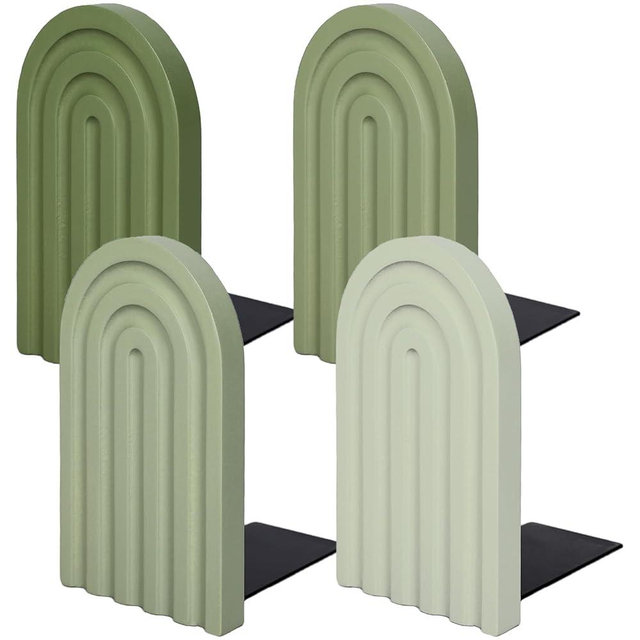 Whaline 4Pcs Boho Arch Wood Bookends Back to School Sage Green Rainbow Wooden Book Stands Decorative Non Skid Book Stoppers for Heavy Books Home Office Library Kitchen (4 Colors)