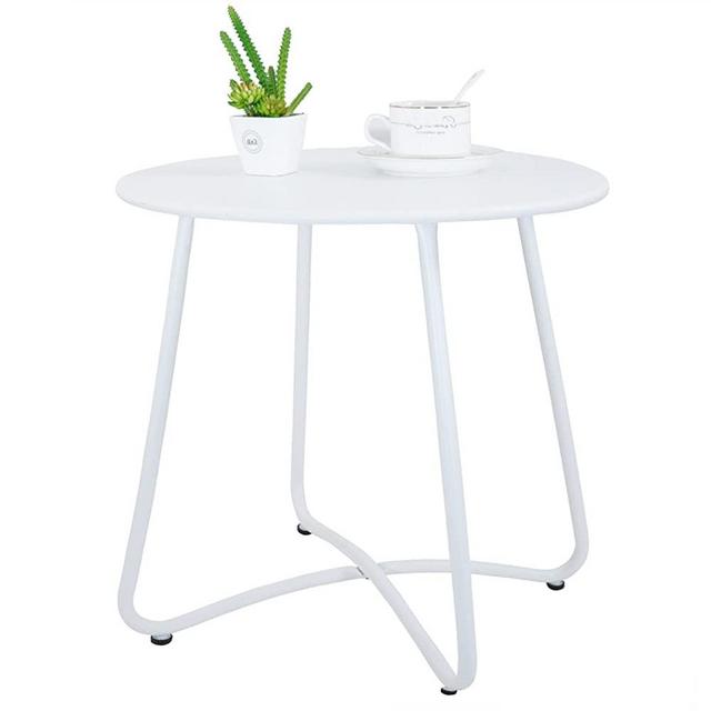 Patio Side Table, Outdoor Metal End Table Small Round Side Table Waterproof Portable Coffee Table for Garden, Porch, Balcony, Yard, White