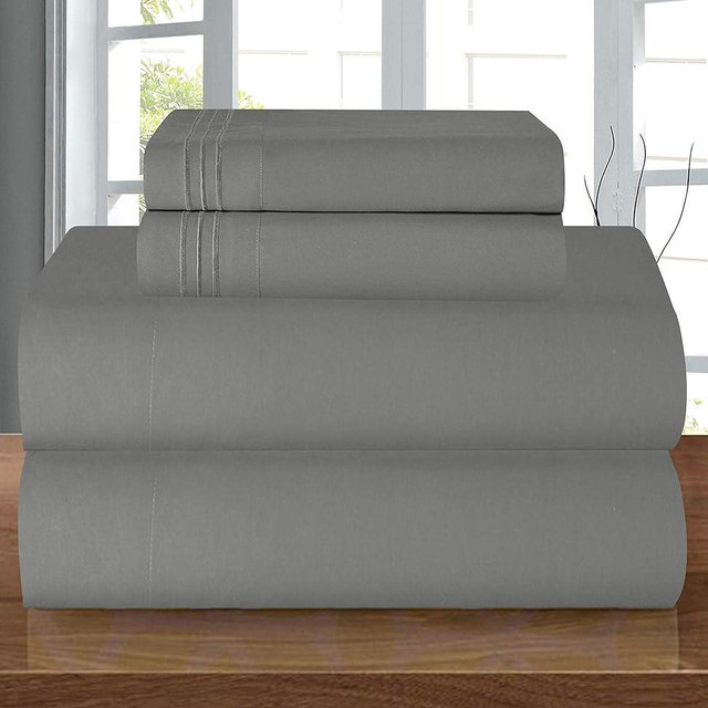 Elegant Comfort Luxury 1500 Premium Hotel Quality Microfiber 4-Piece Sheet Set - Wrinkle Resistant, All Around Elastic Fitted Sheet, Deep Pocket up to 16", Full, Grey