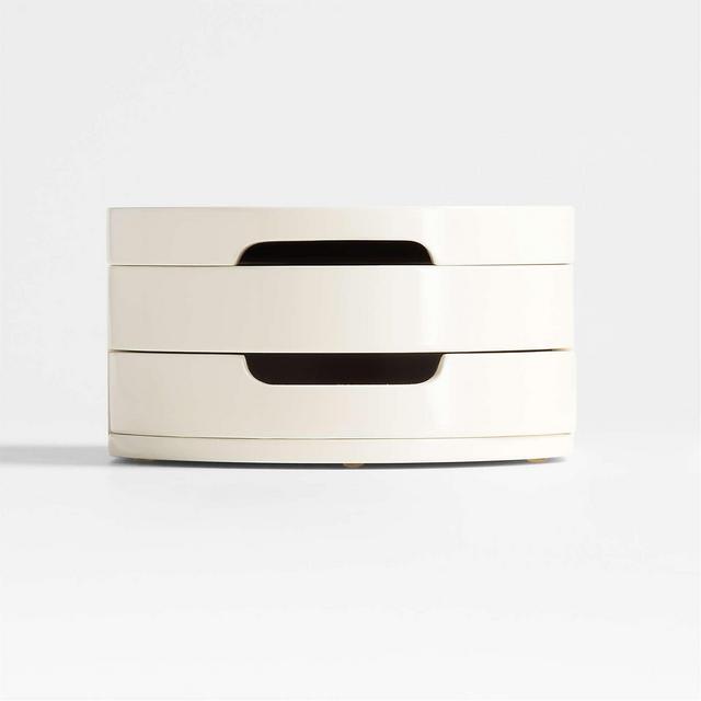Medium Cream White Wood Jewelry Box