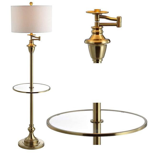 JONATHAN Y JYL3055A Cora 60" Metal/Glass LED Side Table and Floor Lamp Contemporary,Transitional for Bedrooms, Living Room, Office, Reading, Brass Gold