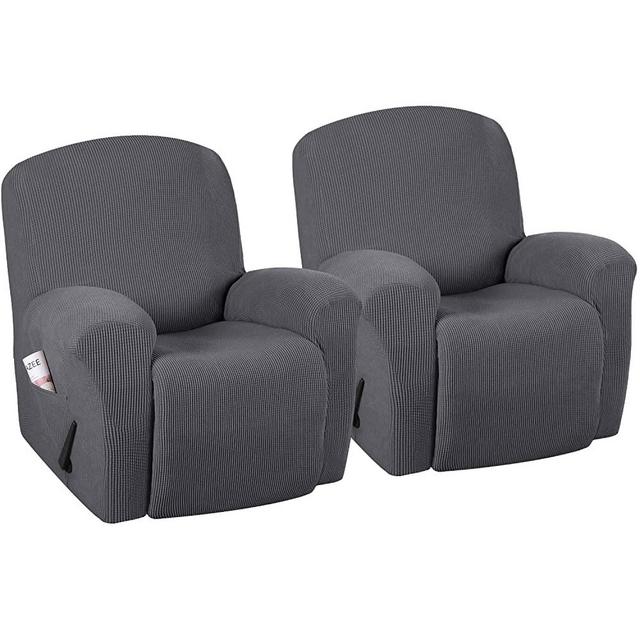 H.VERSAILTEX Super Stretch Couch Covers Recliner Covers Recliner Chair Covers Form Fitted Standard/Oversized Power Lift Reclining Slipcovers, Feature Soft Thick Jacquard, Grey, 2 Pack