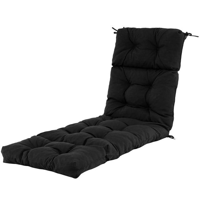 Patio Chaise Lounge Cushion, 72" x 22" x 4" Lounge Chair Cushion, Tufted Lounger Cushion with 4 String Ties, Thickened Waterproof and Oil-Proof, for Terrace, Poolside Outdoor Indoor (Black)