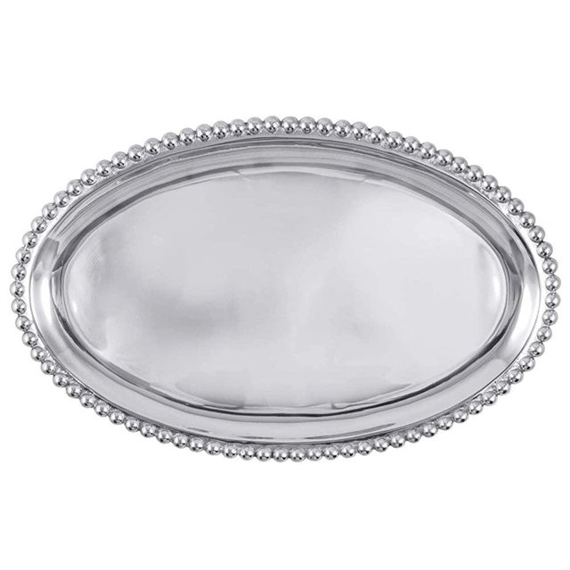 Mariposa Pearled large oval platter, One Size, Silver