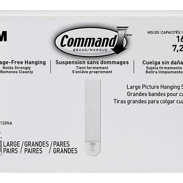 Command Large Picture Hanging Strips, Damage Free Hanging Picture Hangers, No Tools Wall Hanging Strips for Living Spaces, 120 White Adhesive Strip Pairs