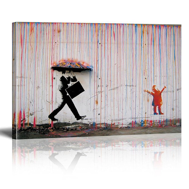 HYFBH Banksy Canvas Wall Art for Living Room, Banksy Print Wall Art Colorful Rain Abstract Graffiti Canvas Wall Decor Graffiti Art Posters Canvas Pop Art Modern Artwork Home Decor 12x16inch
