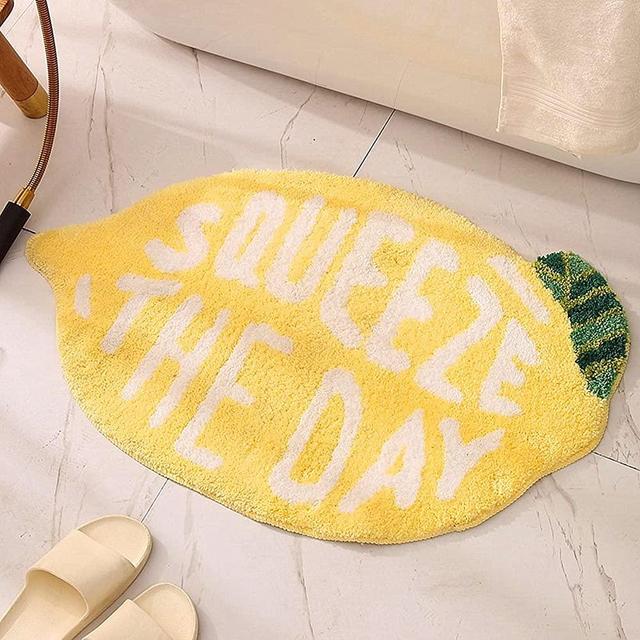 Ukeler Soft Yellow Lemon Bath Rug for Kids Non Slip Absorbent Bath Mat Washable Shaggy Kids Bedroom Decor Bathroom Door Mat 19.7''x31.5''