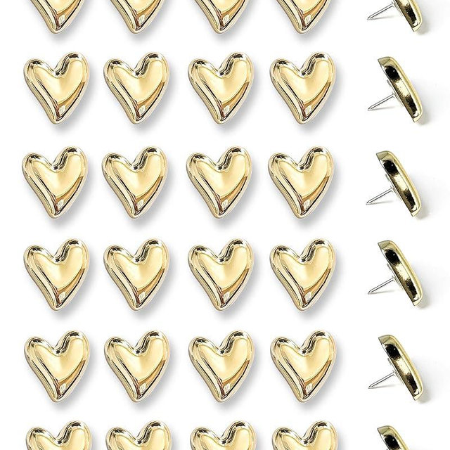 30 pcs - Heart Decorative Pins, Gold Cute Pins for Bulletin Board, Office or Home (30Pcs-Gold)