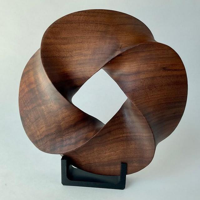 Quadruple-folded Mobius Strip-like Walnut Wood Carving, 7" diameter | Mathematical abstract sculpture | Minimal Surface Geometric Wood Art |