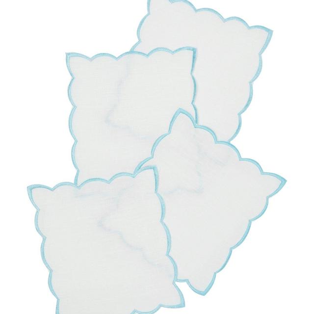 Cocktail Napkins w/ Color Trim Set of 4, Baby Blue