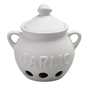 HIC Harold Import Co. - HIC Garlic Clove Keeper, Vented Ceramic Storage Container with Lid, White, 5.25-Inch by 5.5-Inch
